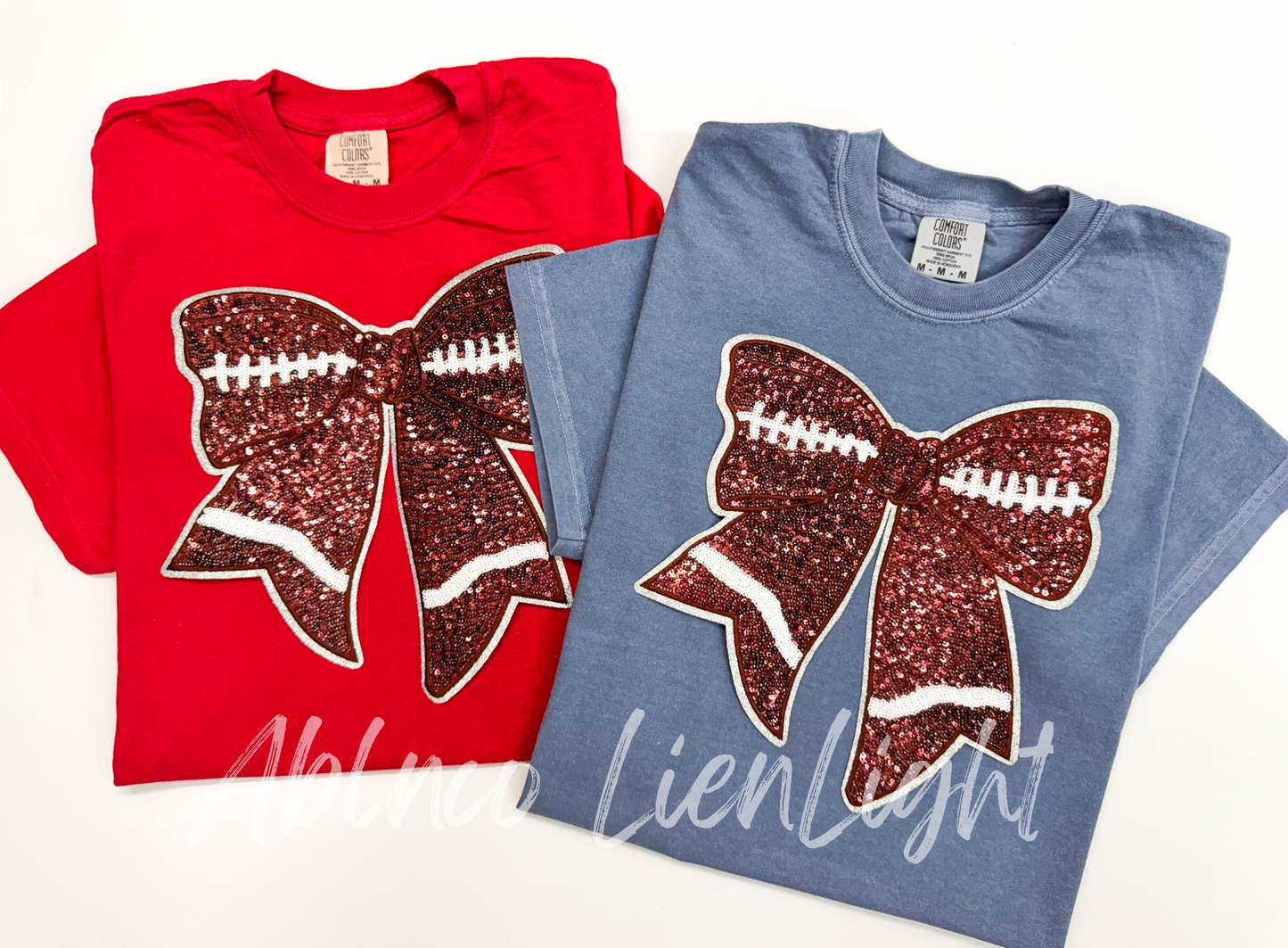 Football Bow Patch Sequins Tshirt