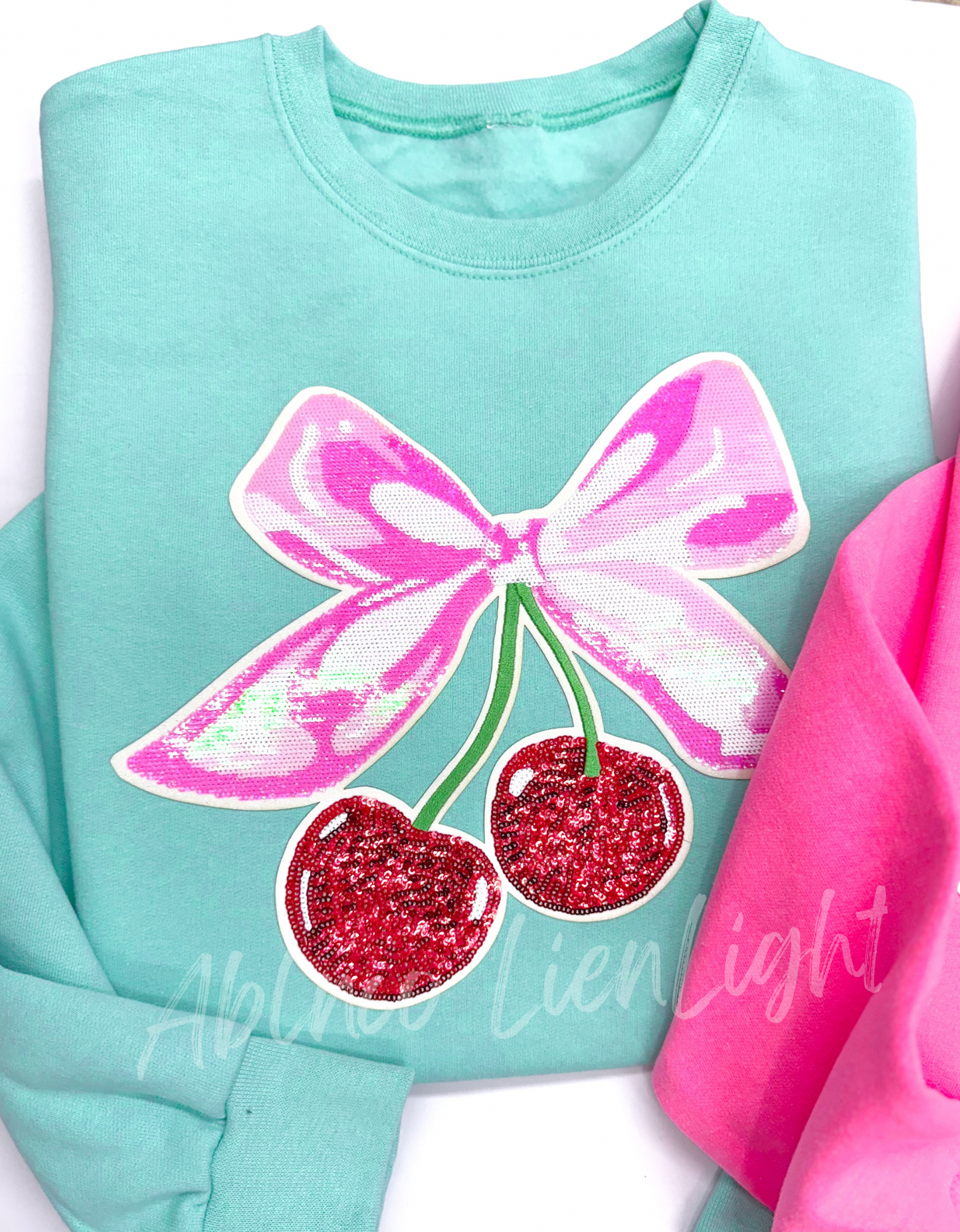 Sequins Cherry Bow Valentines Day Patch Sweatshirt