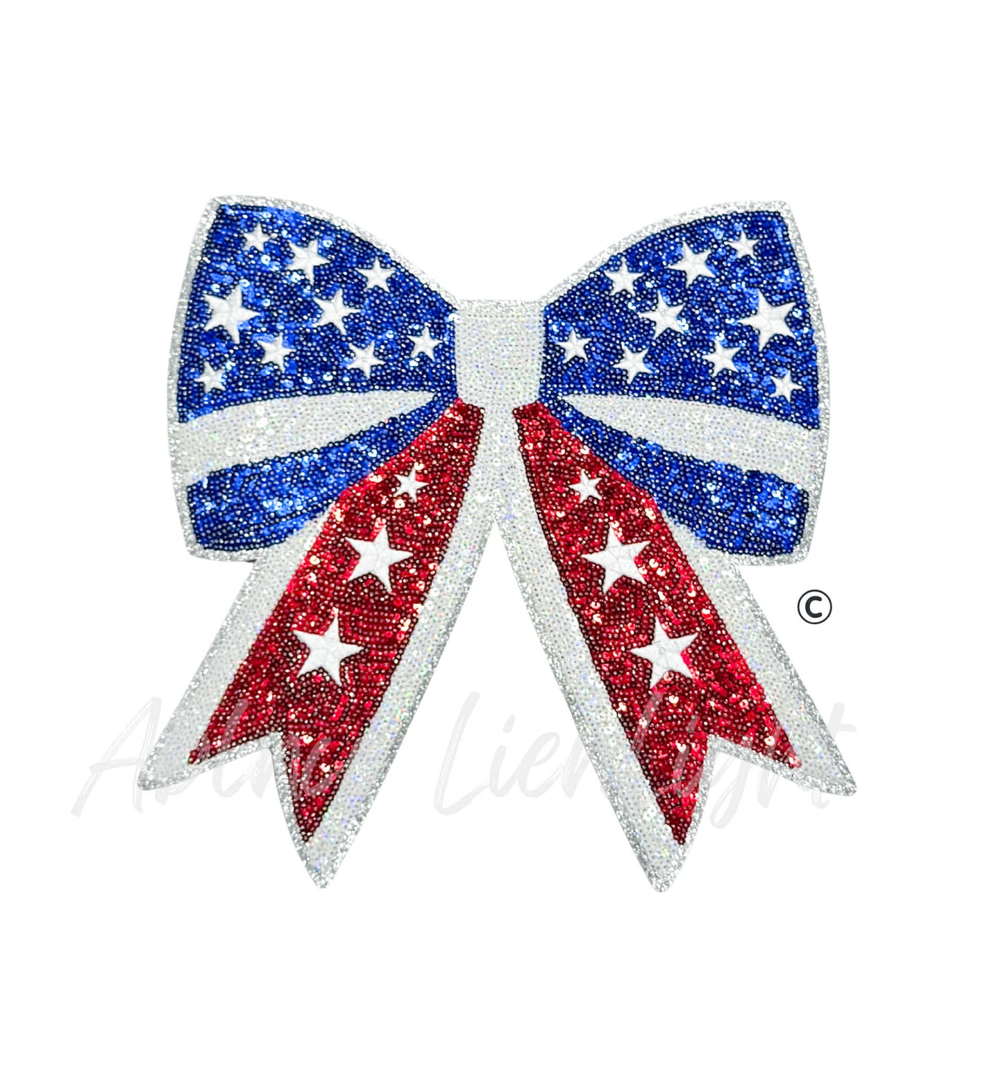 Red White Blue 4th of July Bow Sequin Patch - Large