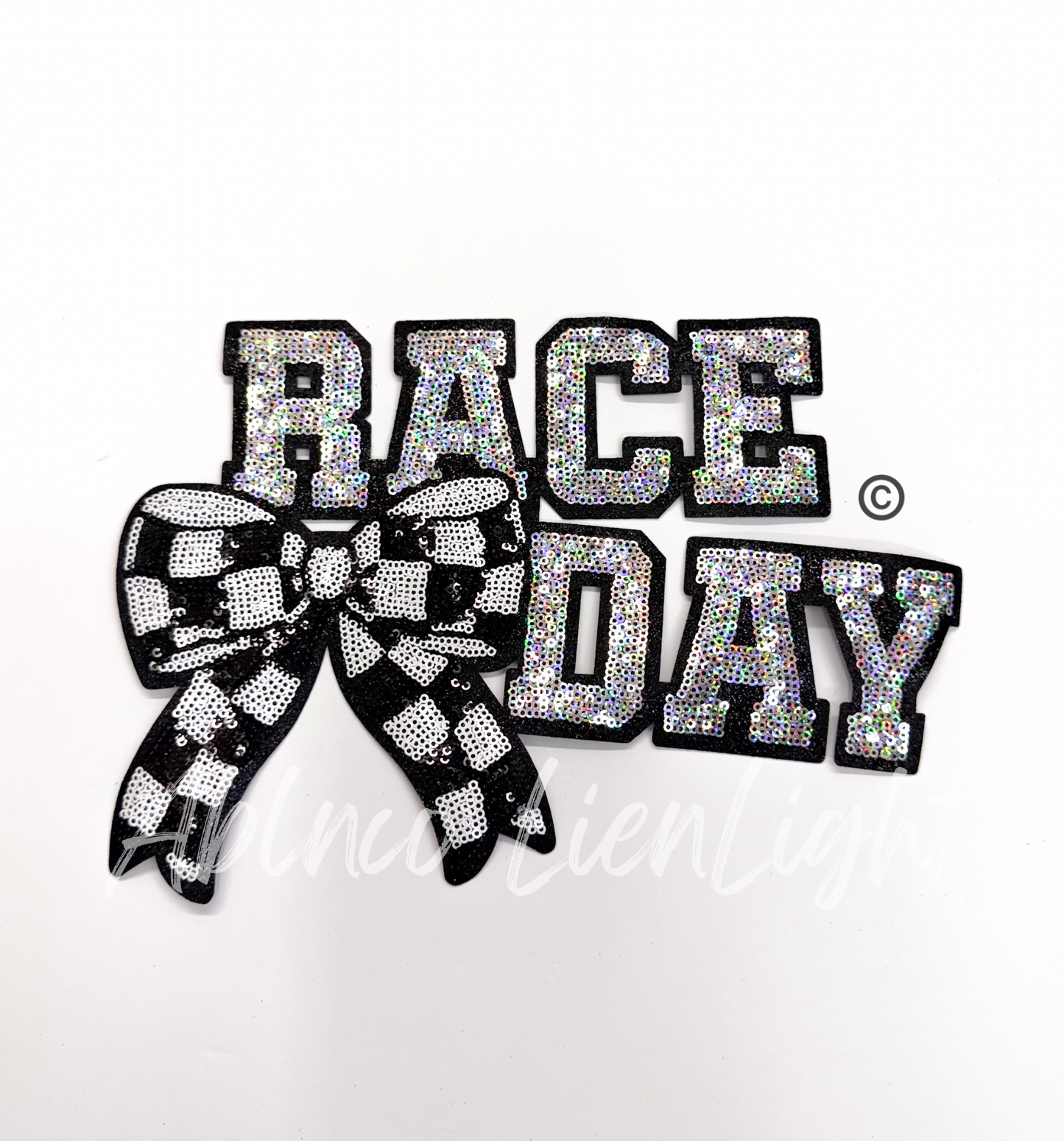 Race Day Checkered Bow Sequins Patch - Large