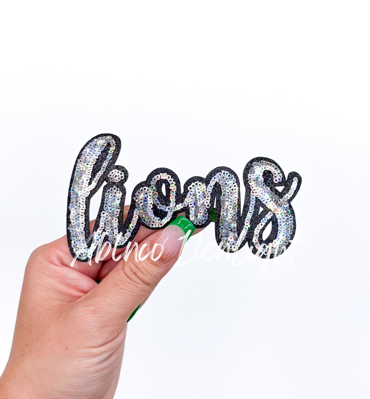 Lions Mascot Script Letter Sequin Patch - Small
