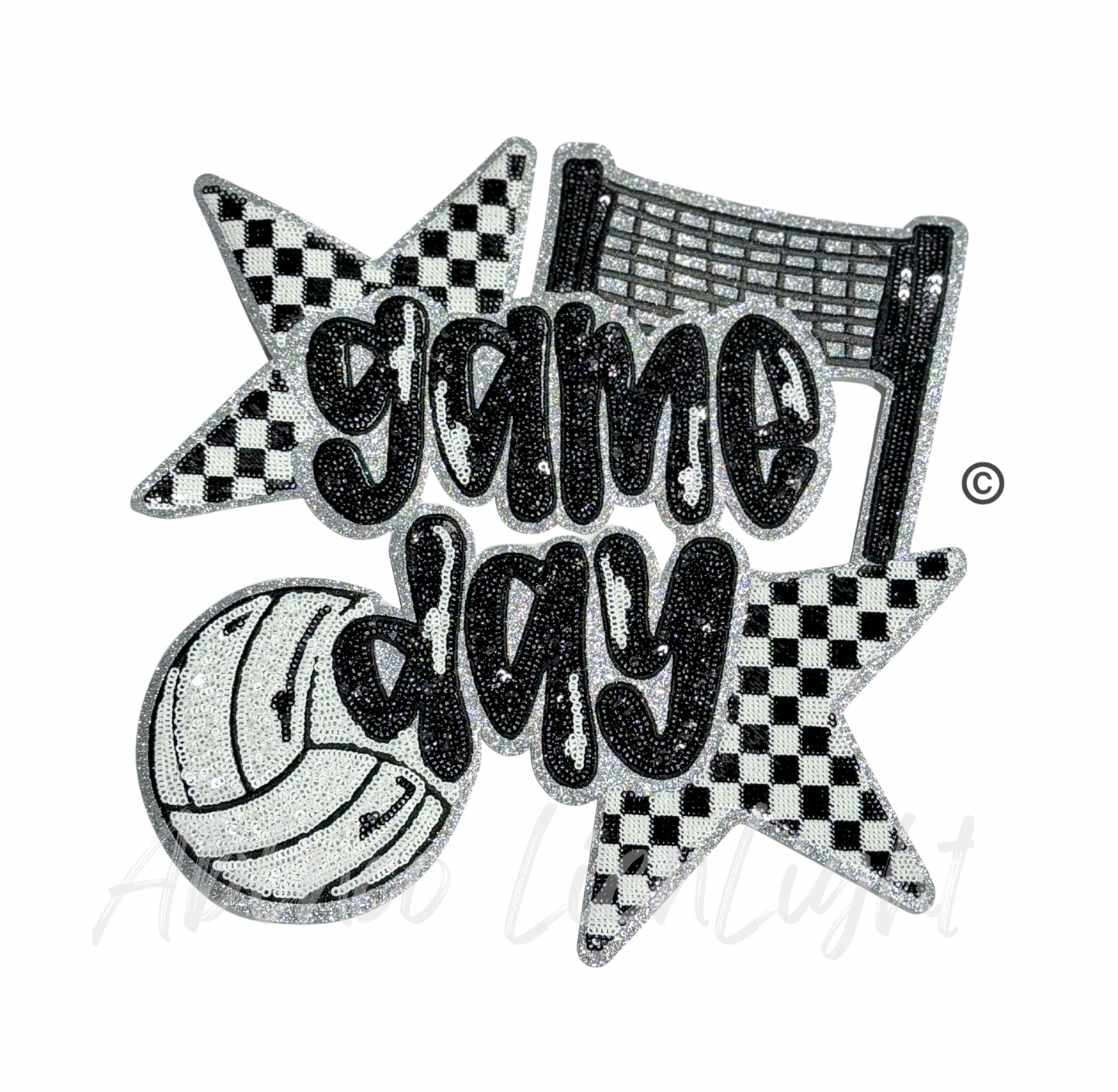 Volleyball Game Day Checkered Star Sequins Patch - Large