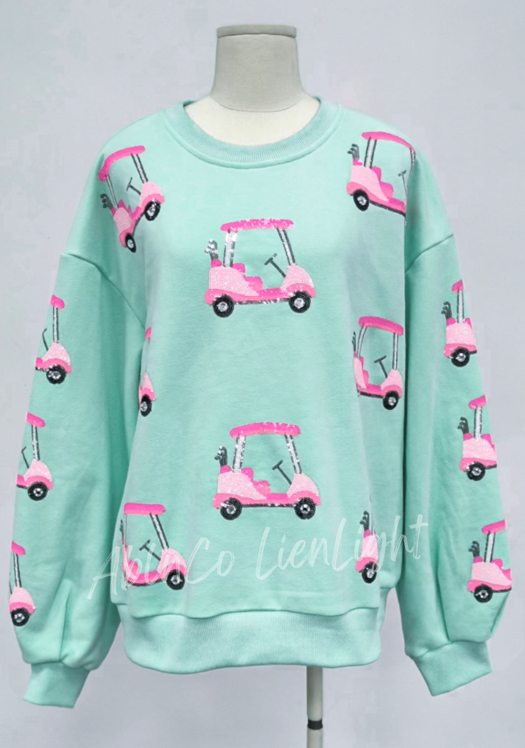 Sparkles Sequins Pink Golf Cart Mint Sweatshirt