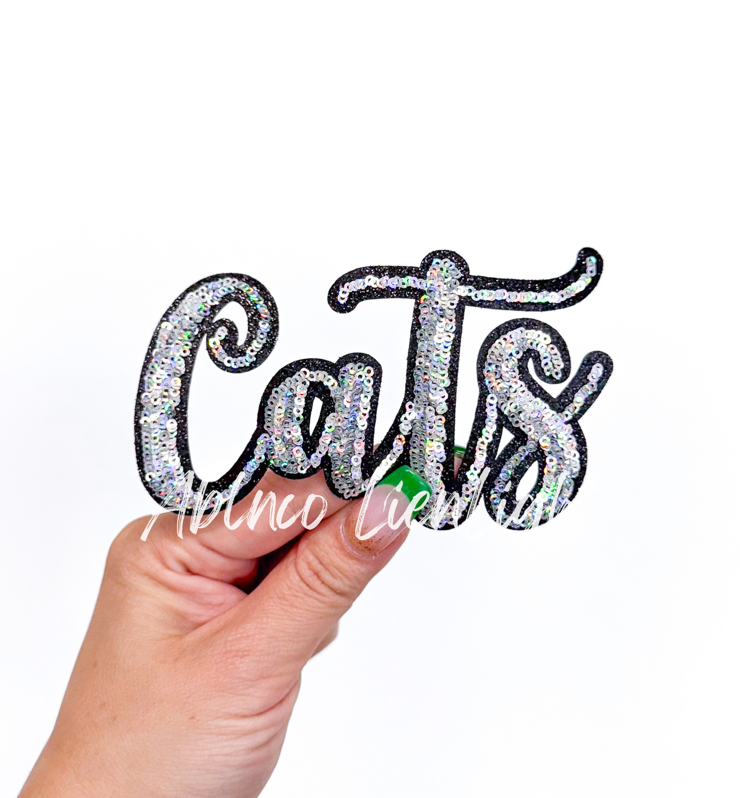 Cats Mascot Script Letter Sequin Patch - Small