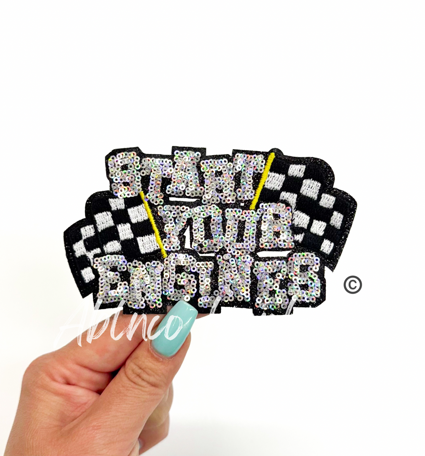 Start Your Engines Race Checkered Flags Sequins Patch - Small