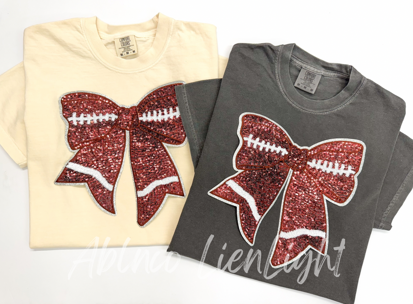 Football Bow Patch Sequins Tshirt