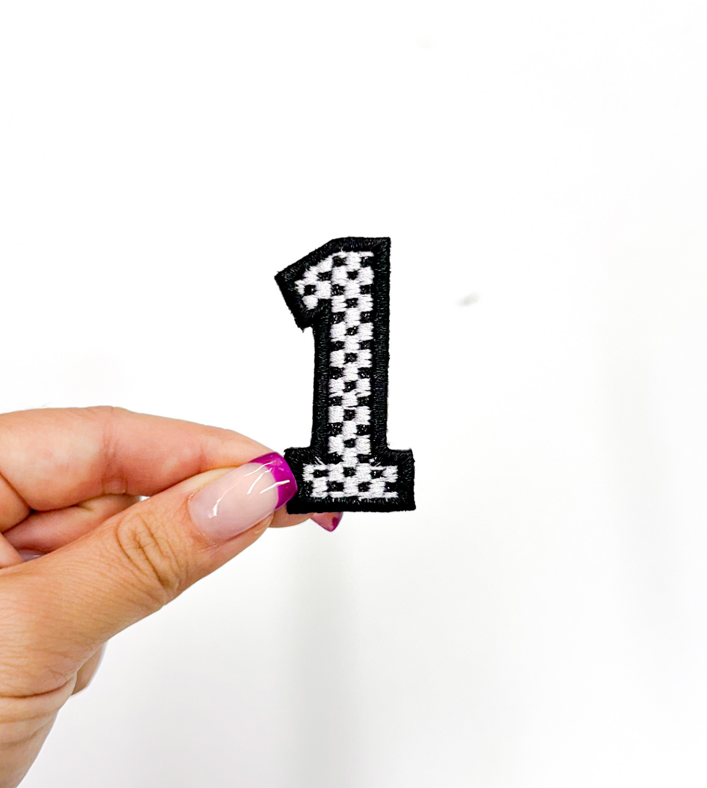 2” Black Checkered Numbers Glitter Embroidery Patch