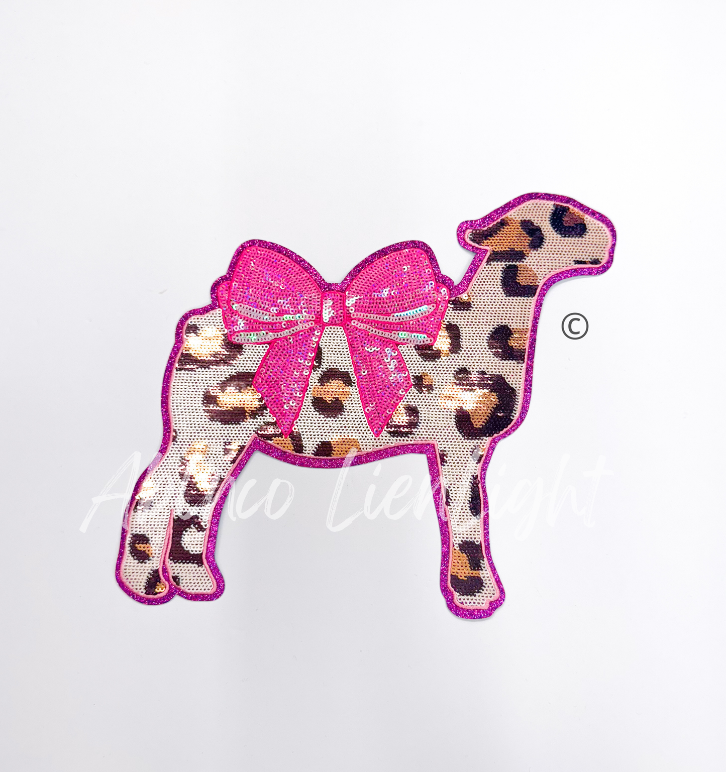 Show Sheep Cheetah Print Bow Sequin Patch - Large
