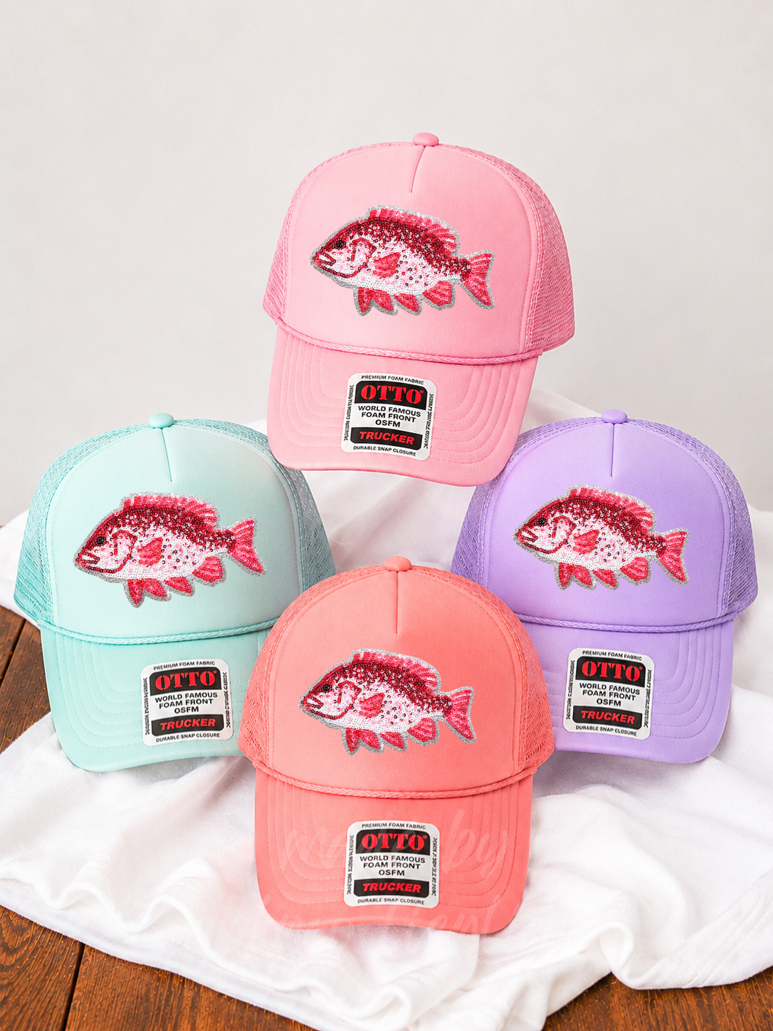 Red Snapper Summer Sequin Patch Otto Trucker Hat