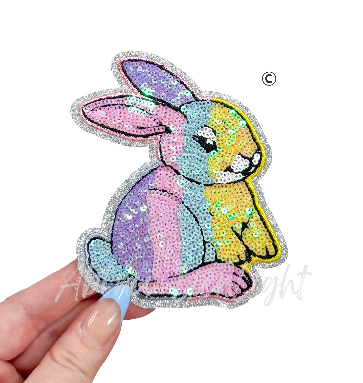 Pastel Ombre Bunny Easter Sequin Patch - Small