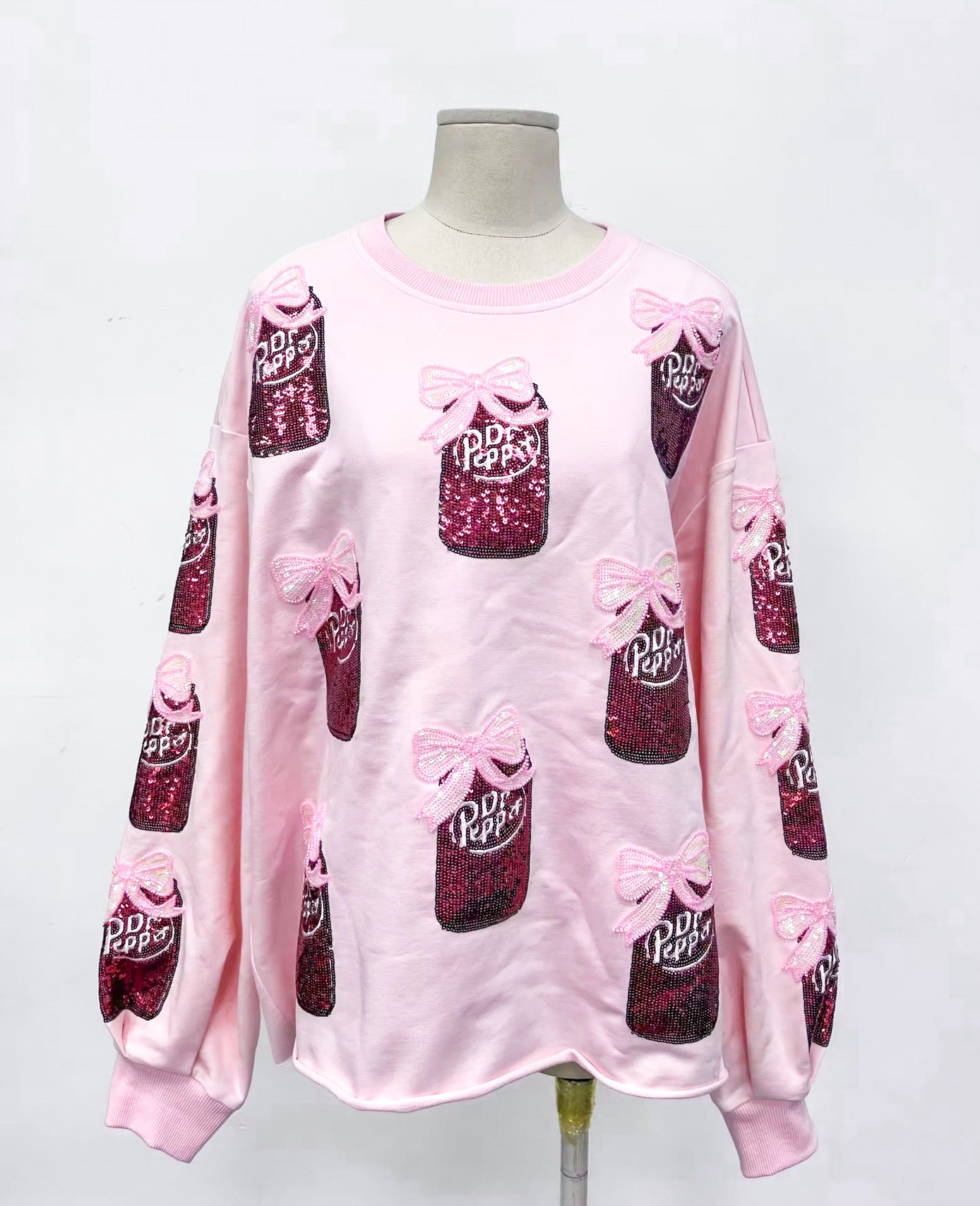 Sparkles Sequins Dr Pepper Bow Pink Sweatshirt