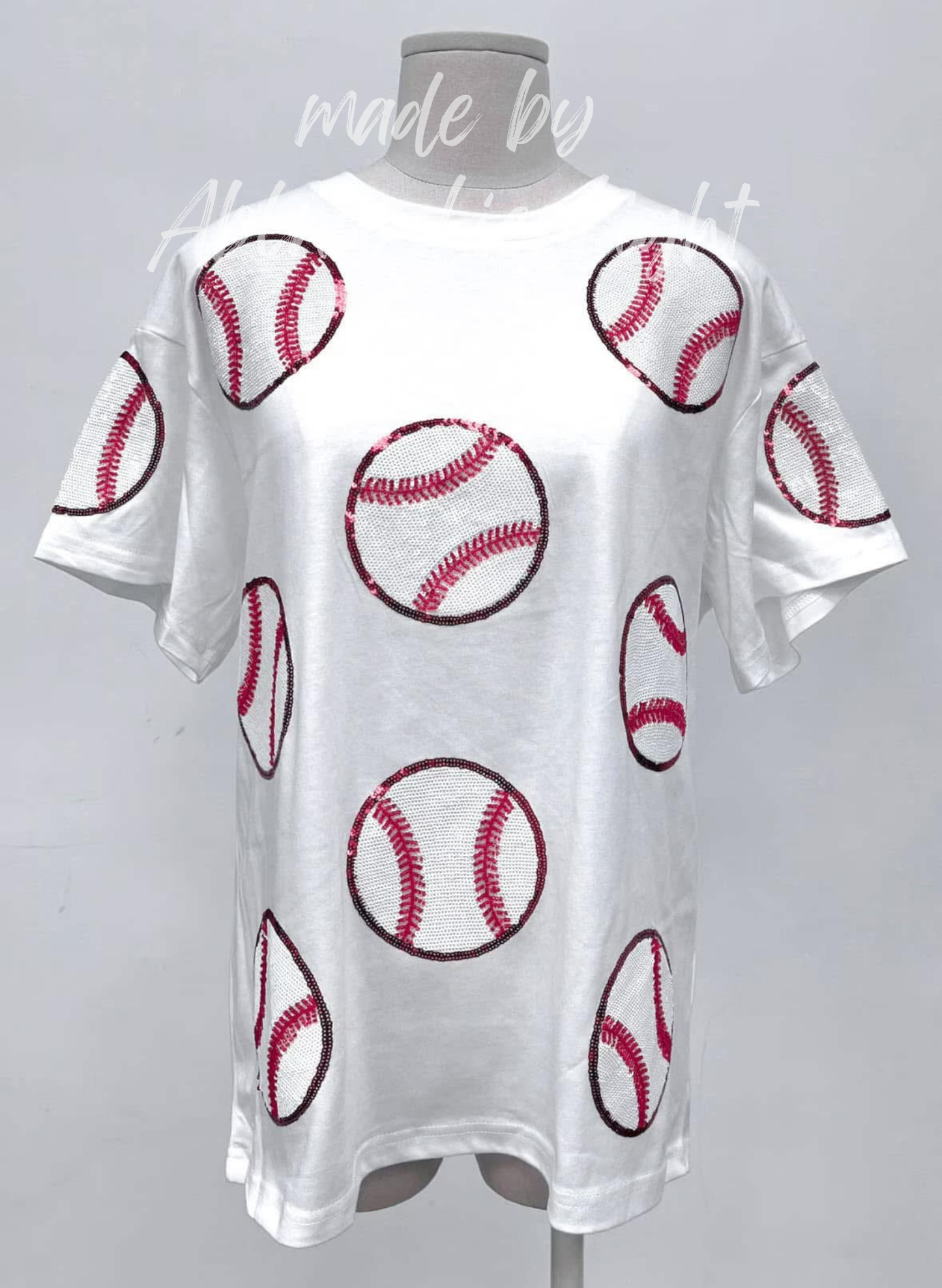 Baseball Beading Sparkles Sequins White Tshirt