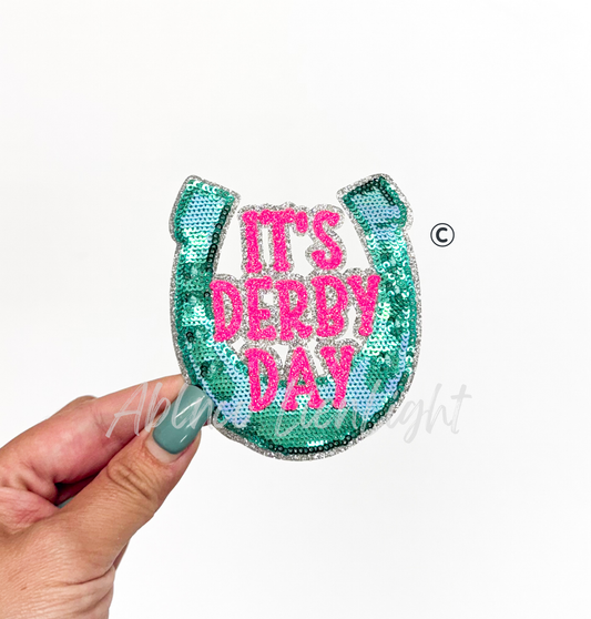 Preppy Pink Glitter Horseshoe It’s Derby Day ©️ Sequin Patch