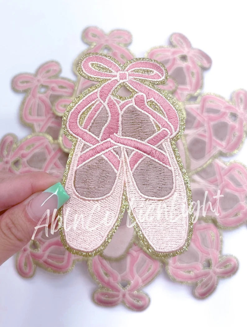 Pink Ballet Slipper Glitter Embroidery Patch