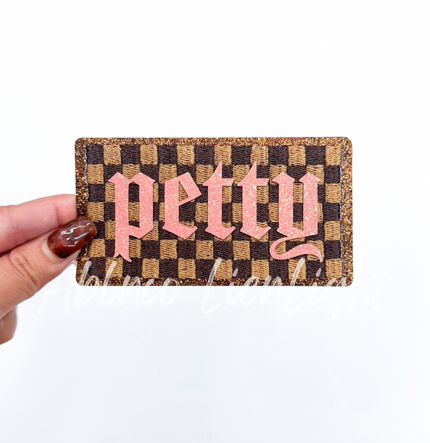 Petty Brown Checkered Glitter Embroidery Patch