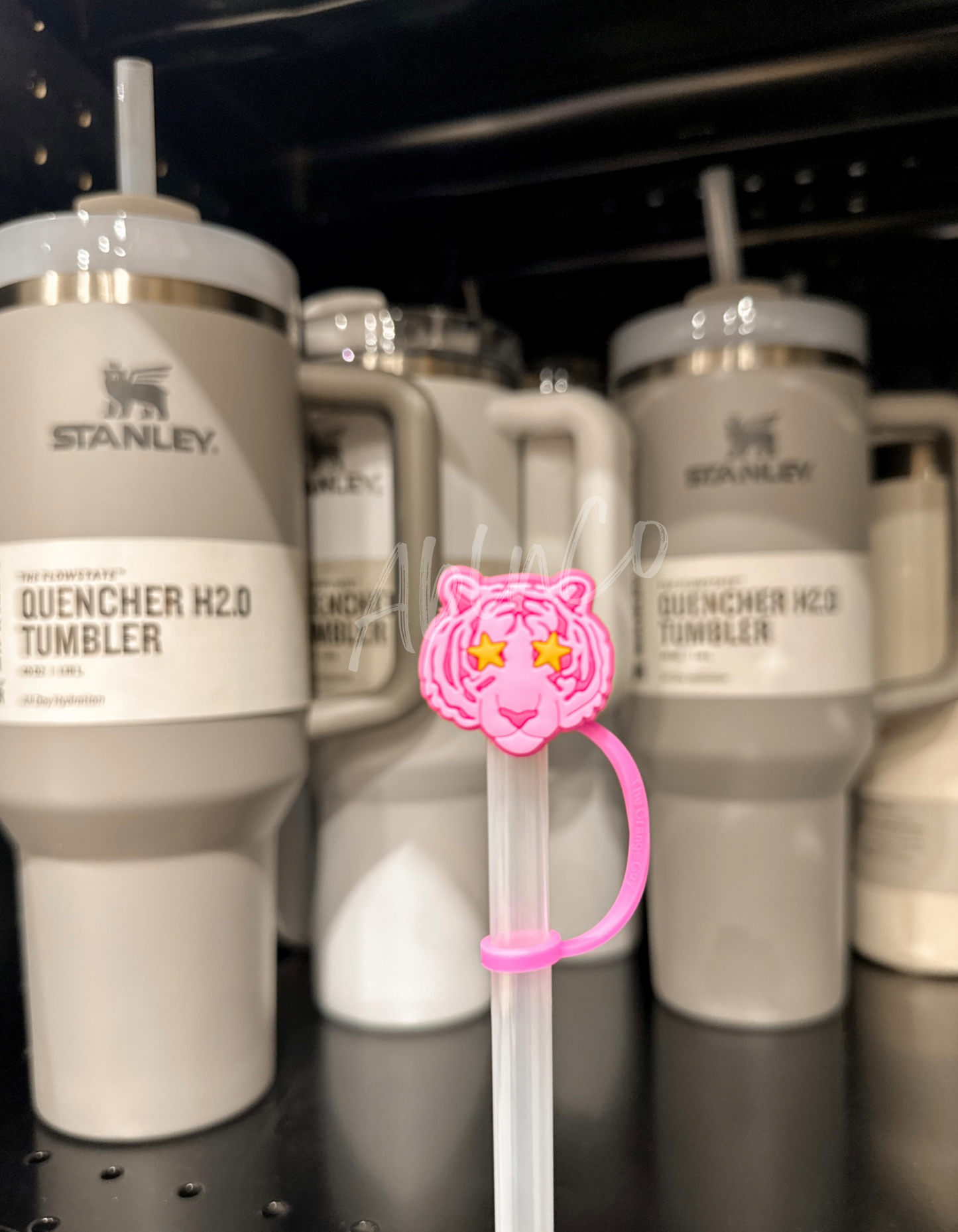 Preppy Pink Mascot™ Tiger Tumbler Straw Topper Cap