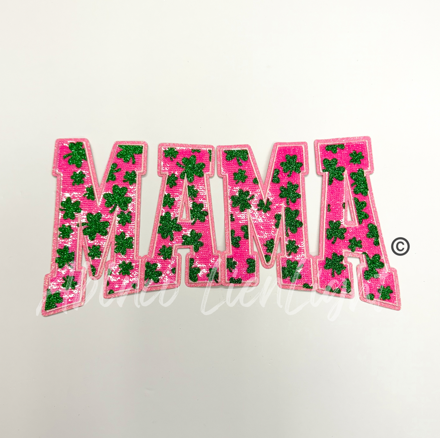 Pink Shamrocks Mama St Patricks Day Sequins Patch