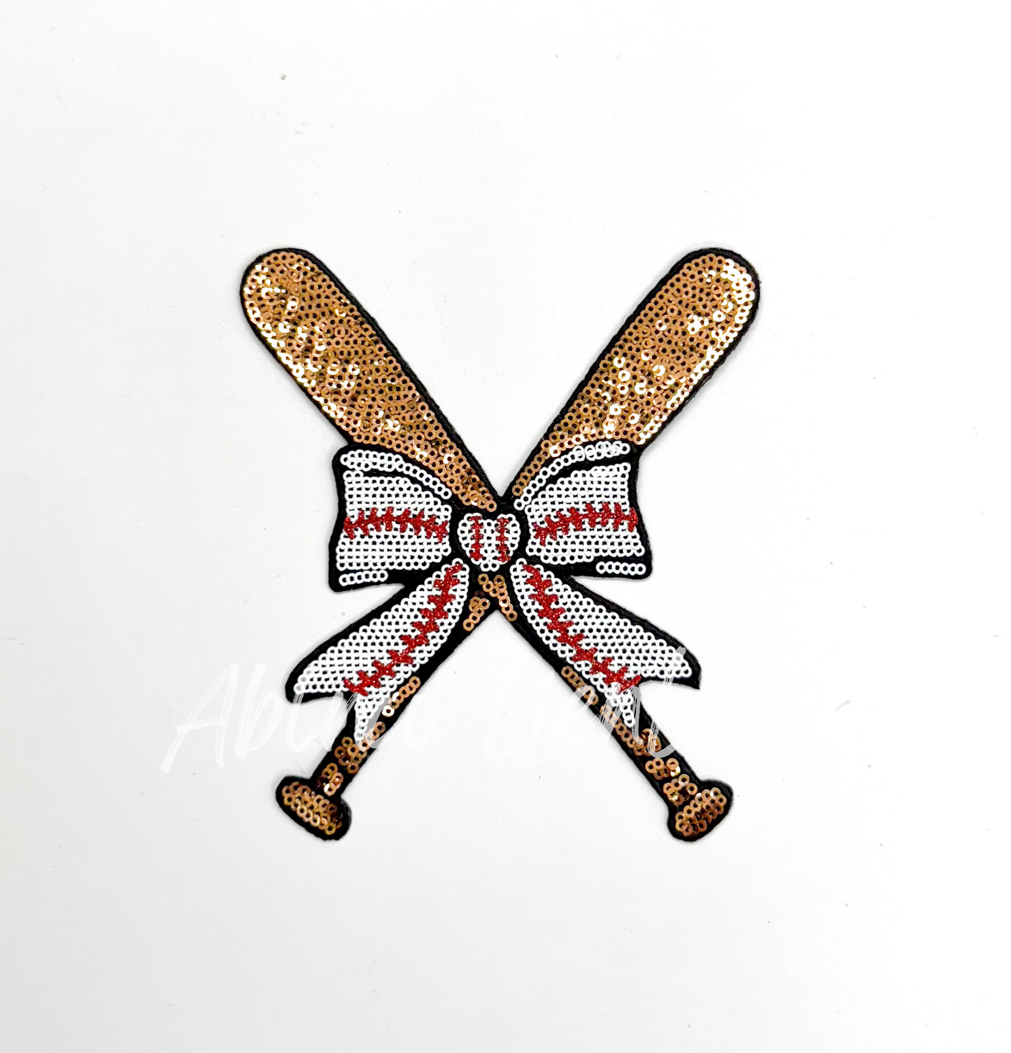 Baseball Bow Batter Bat Sequin Patch - Small