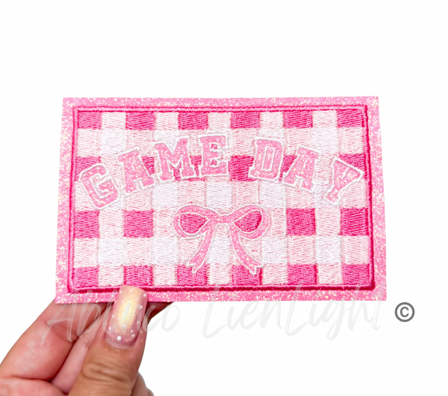 Pink Game Day Checkered Plaid Bow Patch
