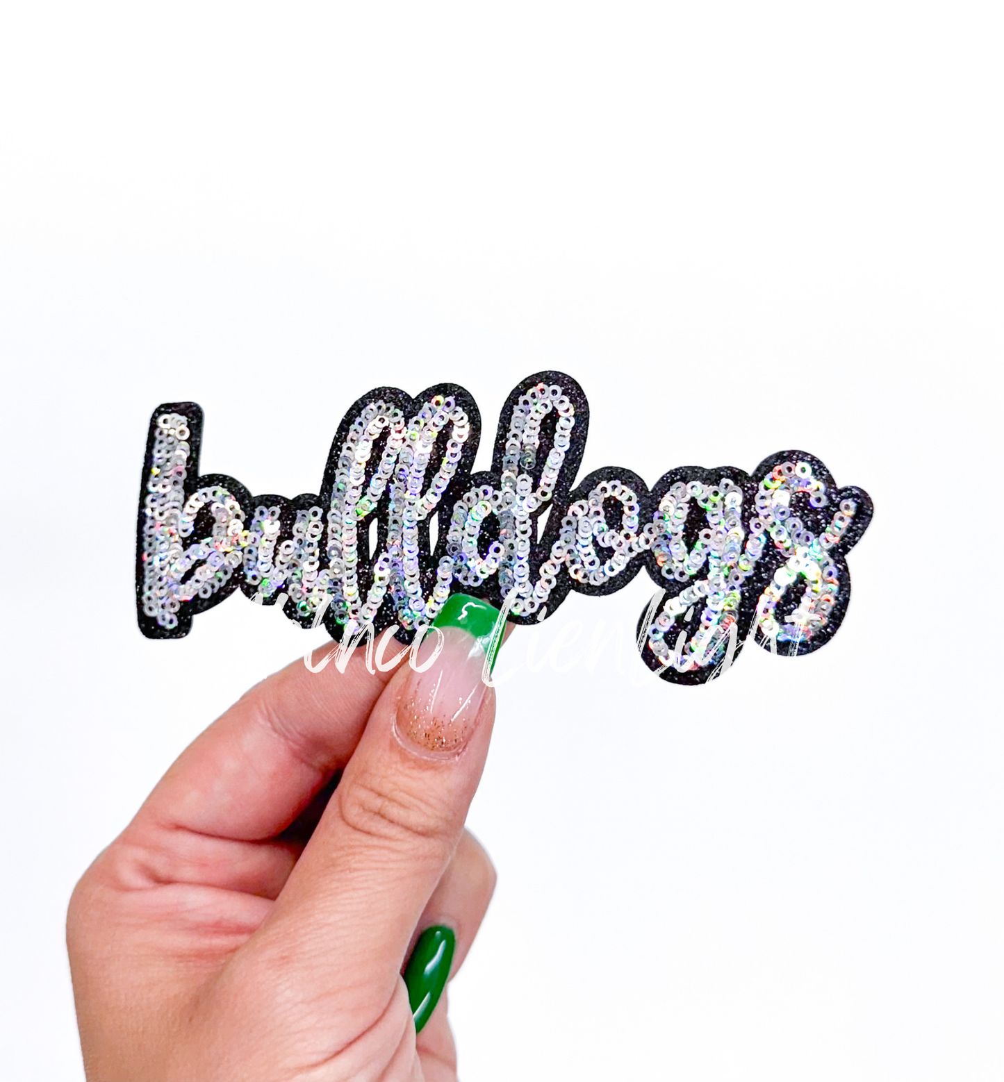 Bulldogs Mascot Script Letter Sequin Patch - Small
