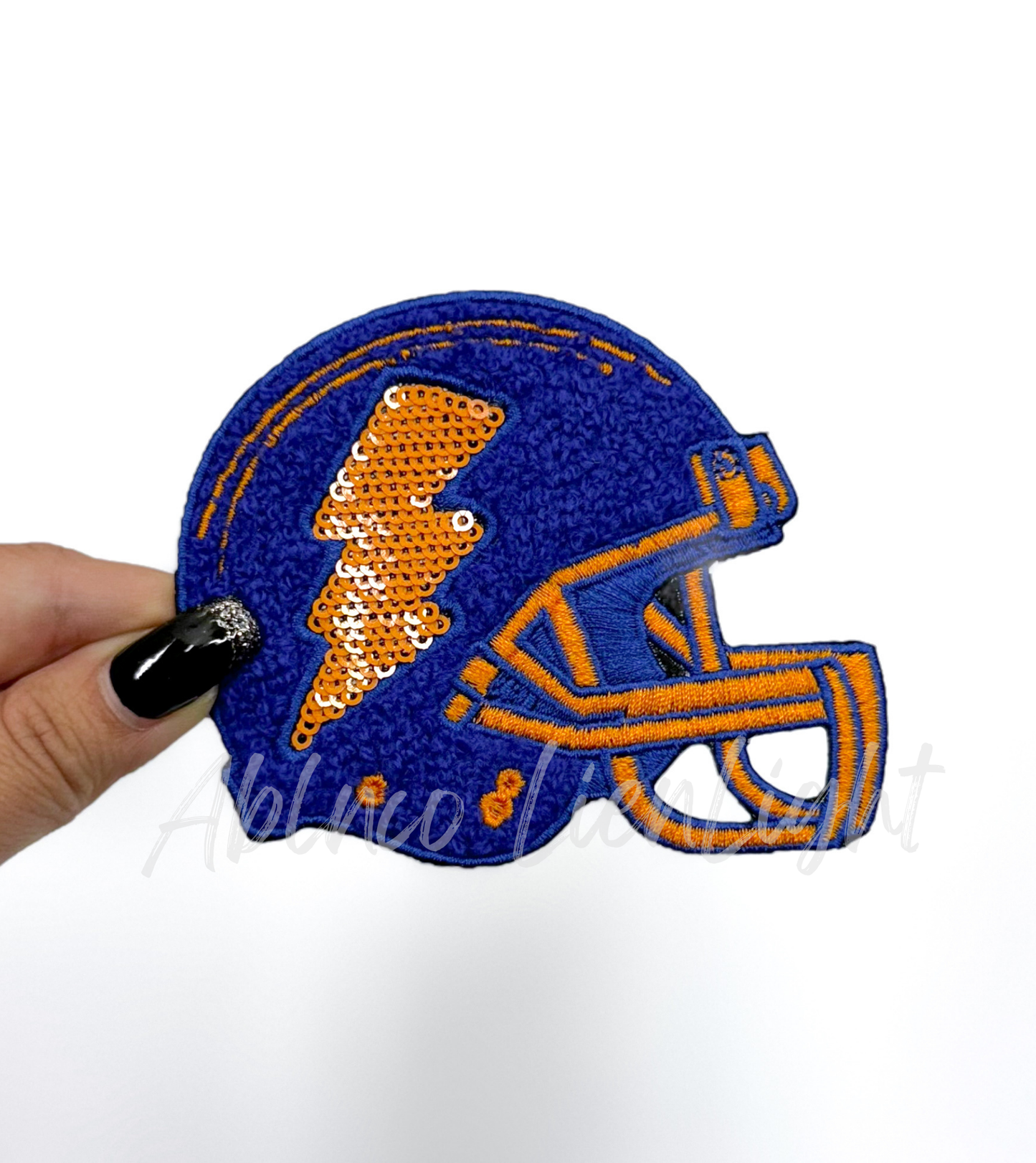 Royal Blue & Orange Football Helmet Chenille Sequin Embroidery Patch