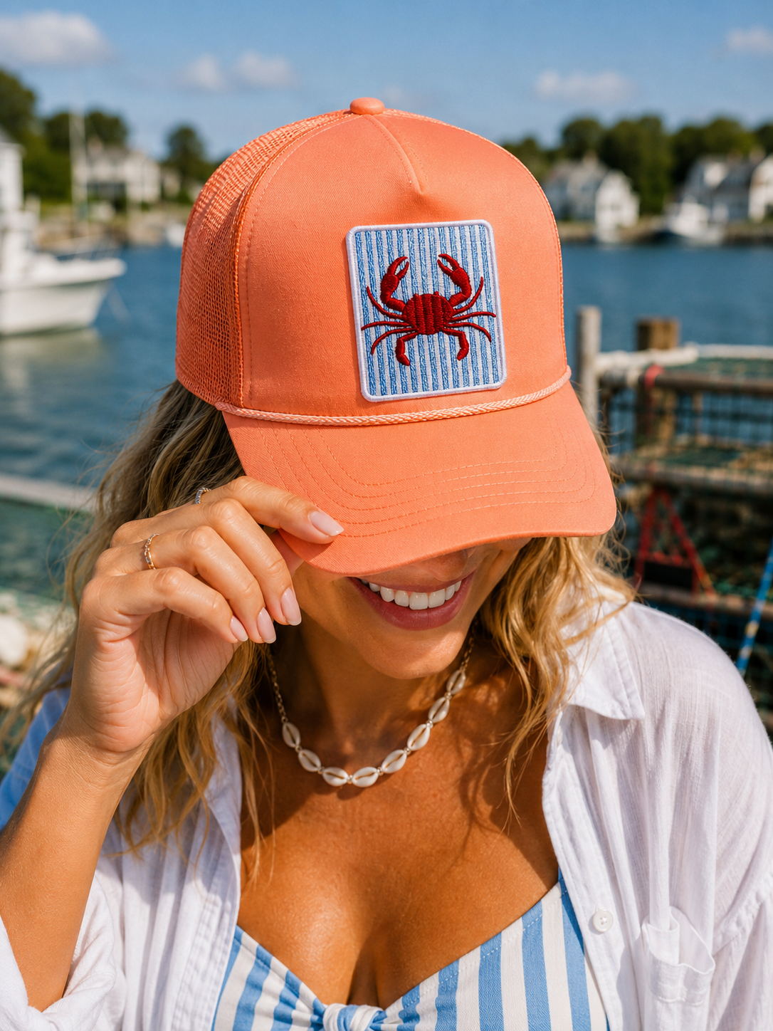 Blue Striped Crab Summer Embroidery Patch