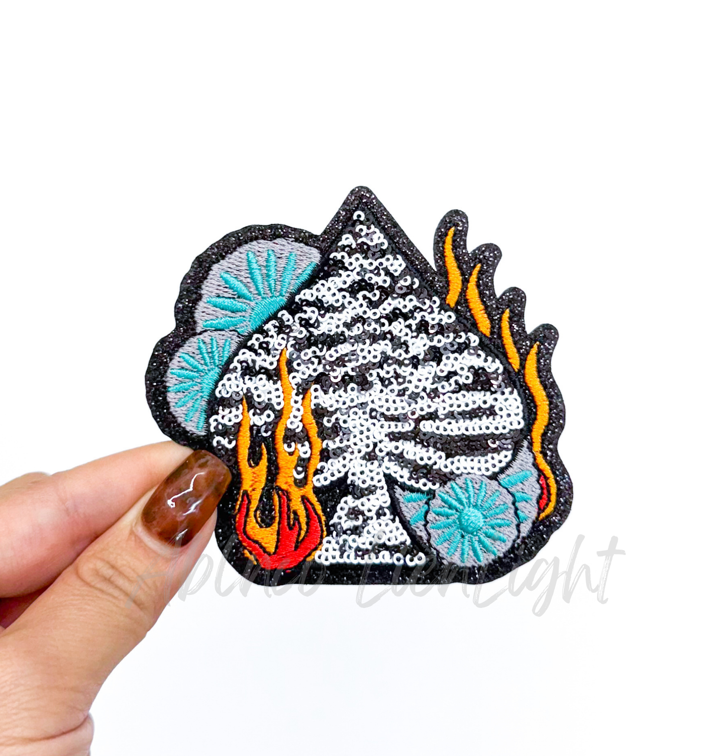 Flaming Zebra Spade Retro Western Sequin Patch