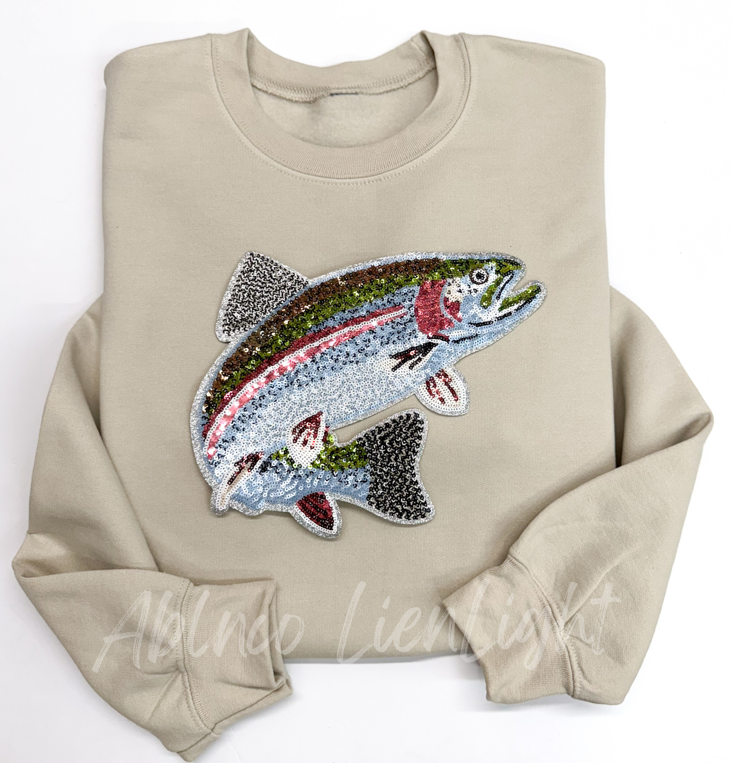 Rainbow Trout Fish Fishing Sequin Patch Sweatshirt