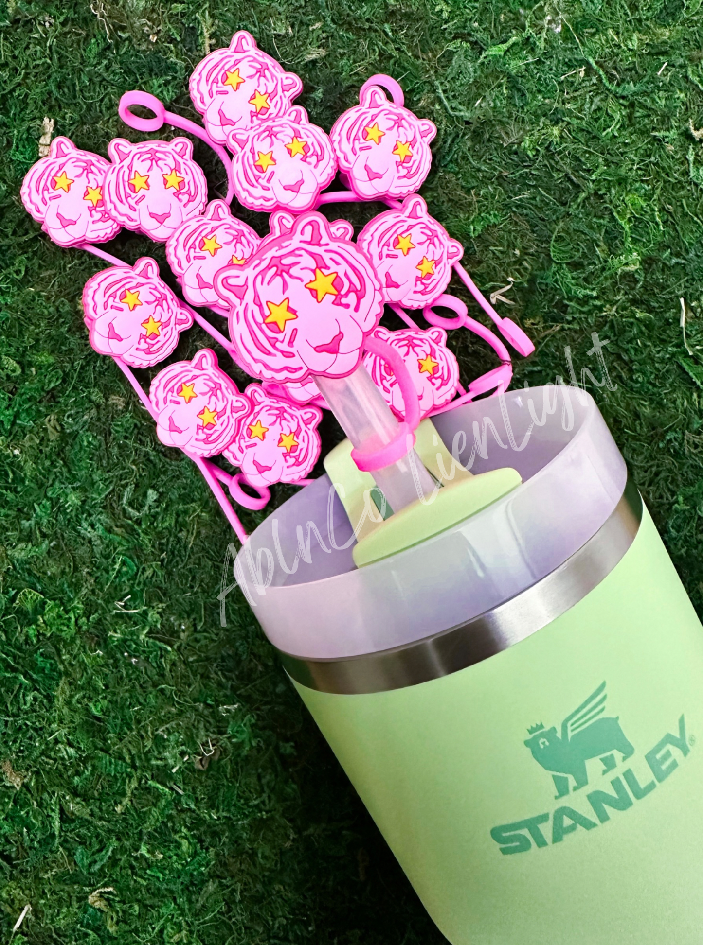 Preppy Pink Mascot™ Tiger Tumbler Straw Topper Cap