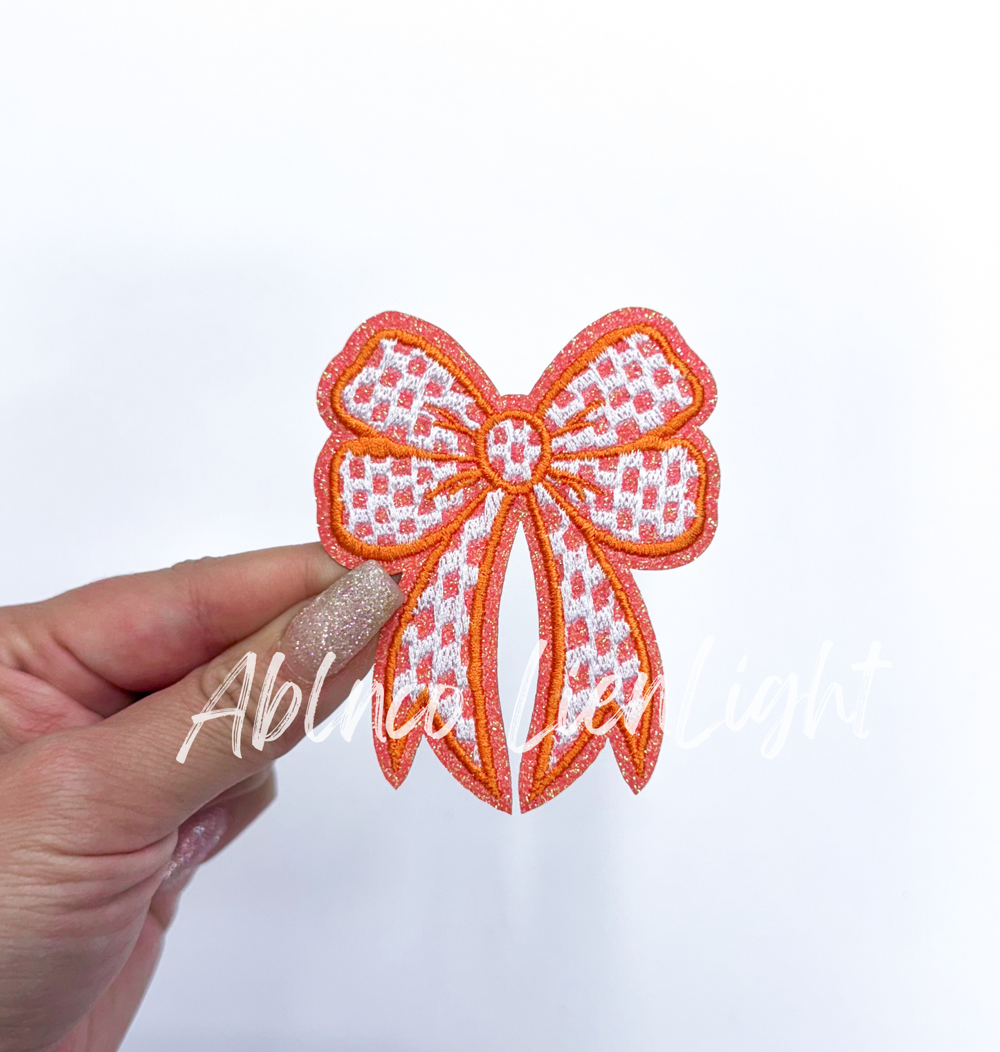 Glitter Checkered Embroidery Bow Patch