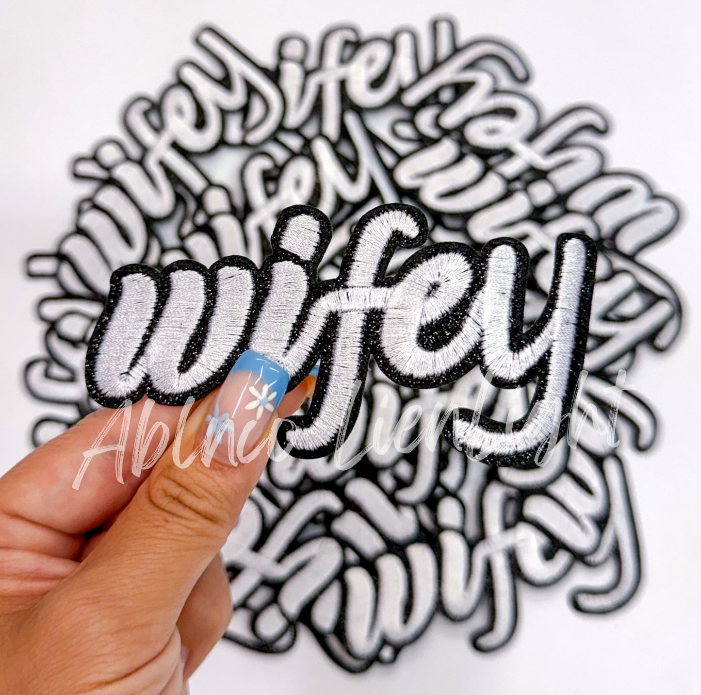 White & Black Wifey Glitter Patch