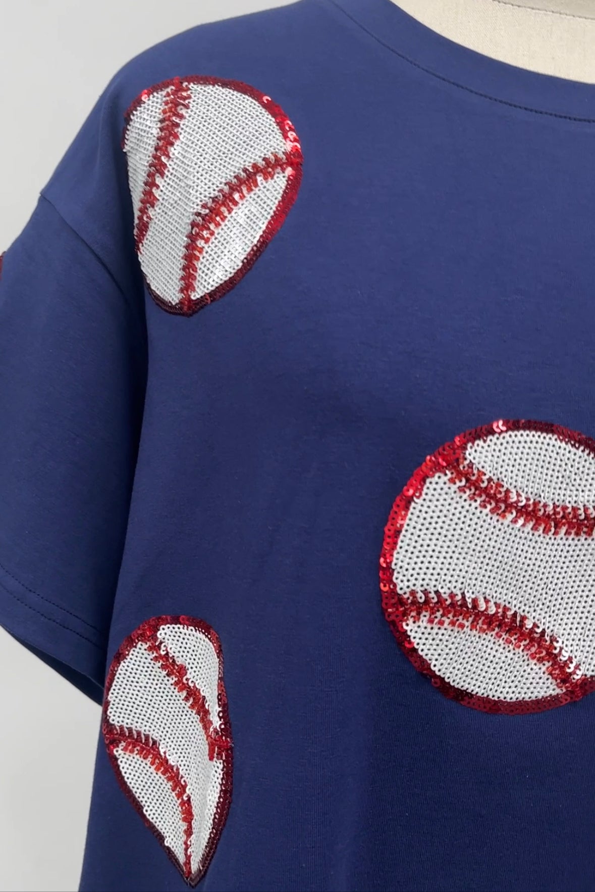 Baseball Beading Sparkles Sequins Navy Tshirt
