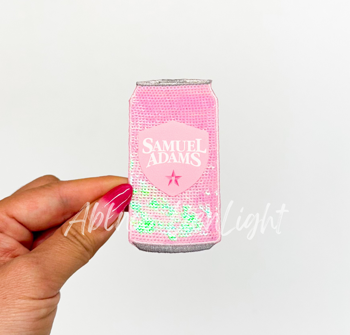 Pink Samual Adam Beer Sequin Patch