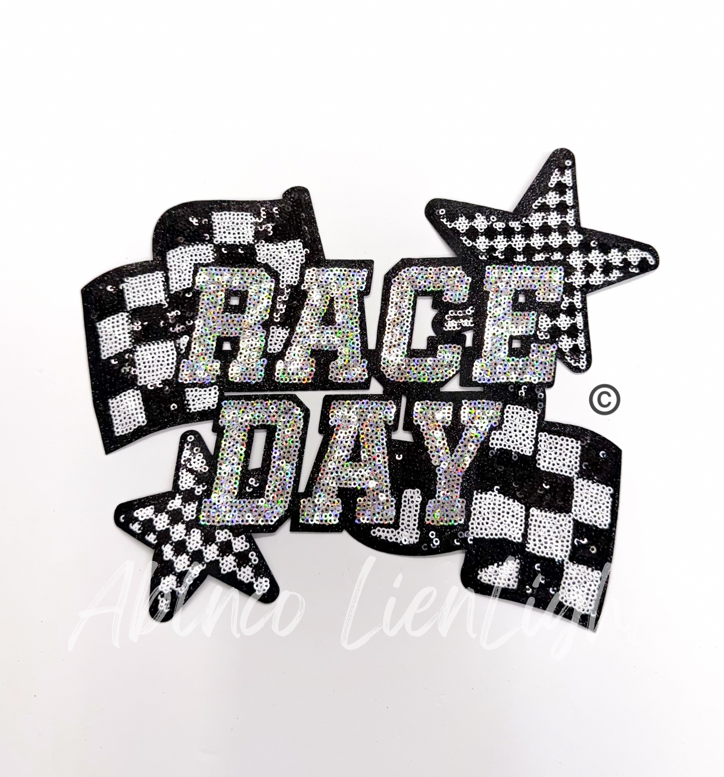 Race Day Checkered Flag & Stars Sequins Patch