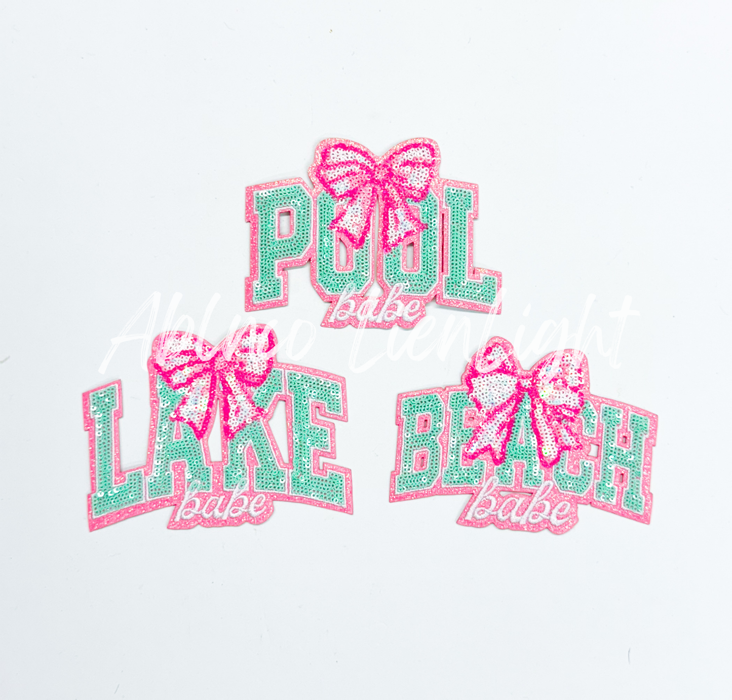 Pink Bow Pool Babe Summer Sequin Patch