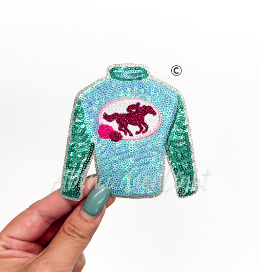 Preppy Pink Glitter Jockey Shirt ©️ Sequin Patch