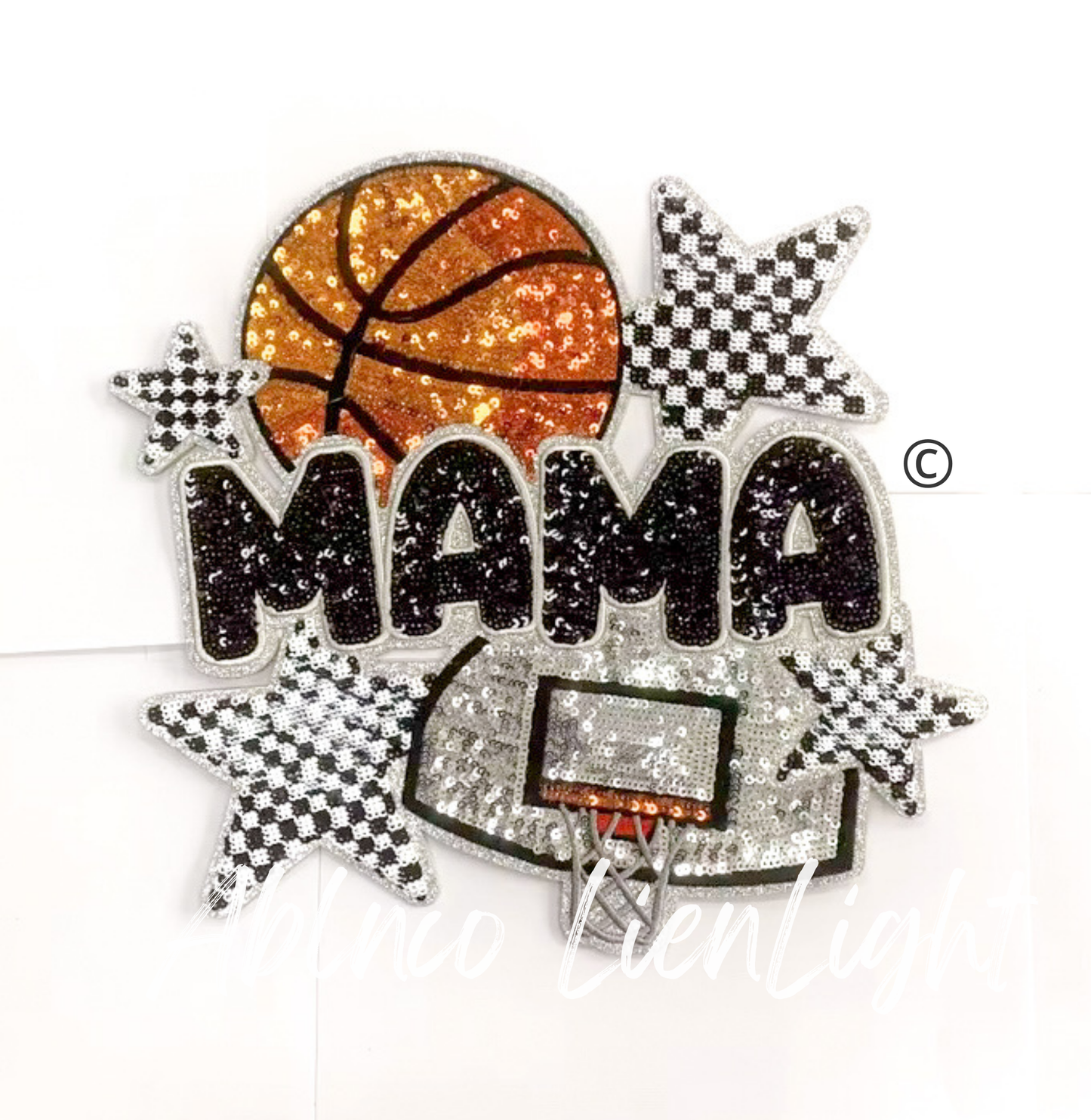 Basketball Mama Checkered Star Sequins Patch - Large