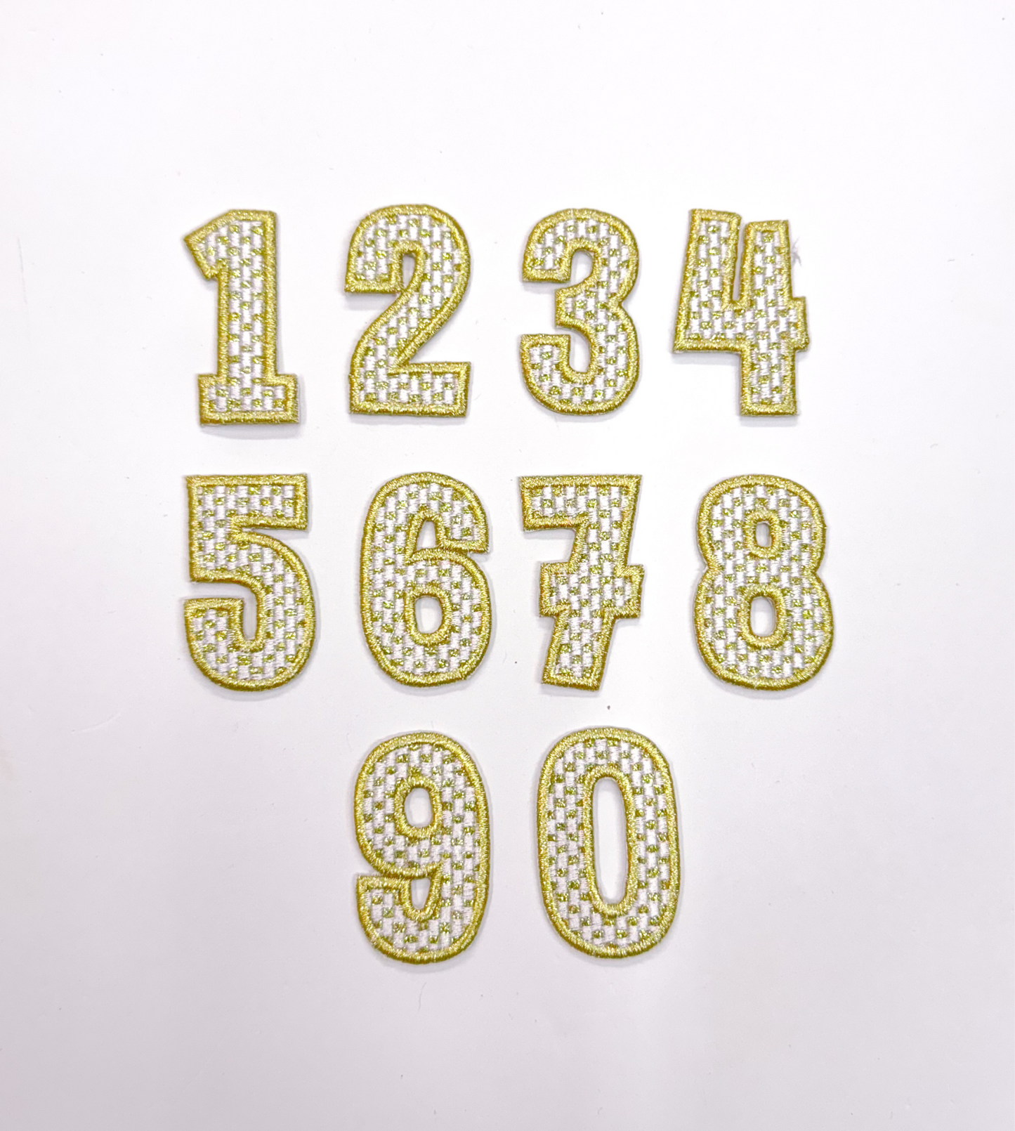 2” Gold Checkered Numbers Glitter Embroidery Patch