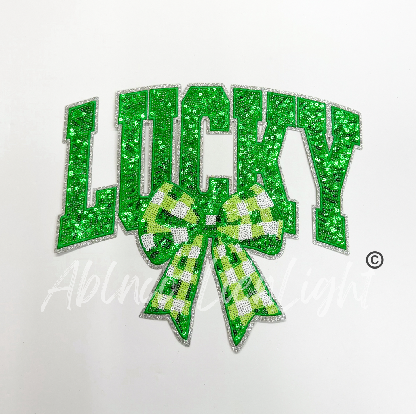 Lucky Green Checkered Bow St Patricks Day Sequins Patch