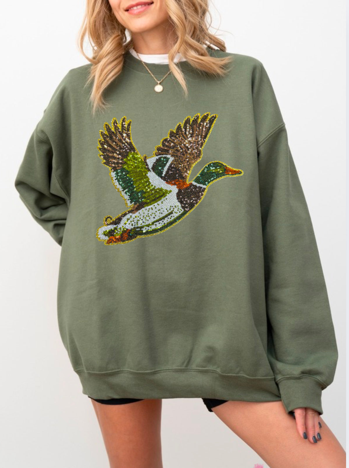 Mallard Duck Hunting Sequin Patch Sweatshirt