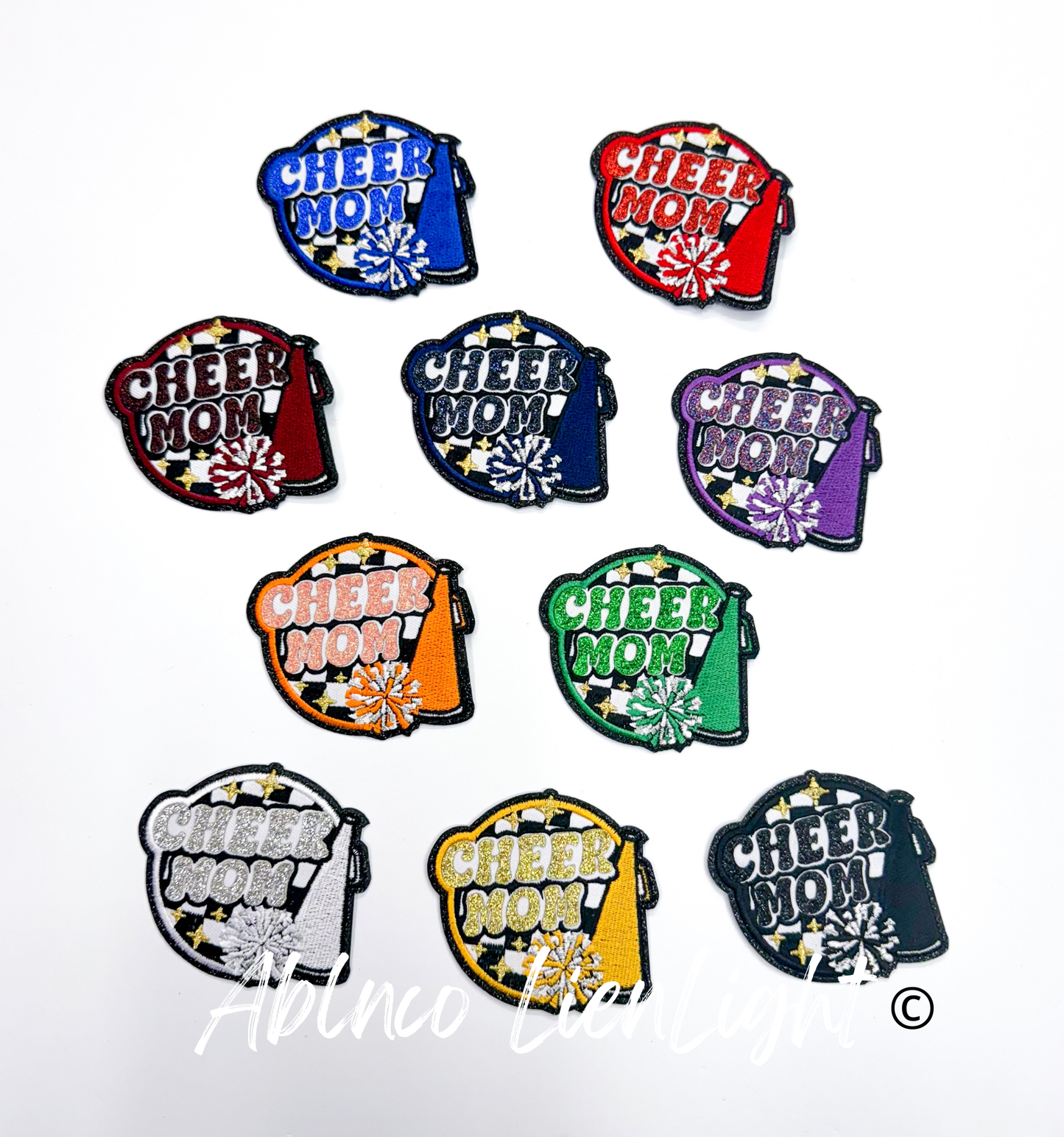 Royal Blue Cheer Squad & Cheer Mom Glitter Embroidery Patch©️