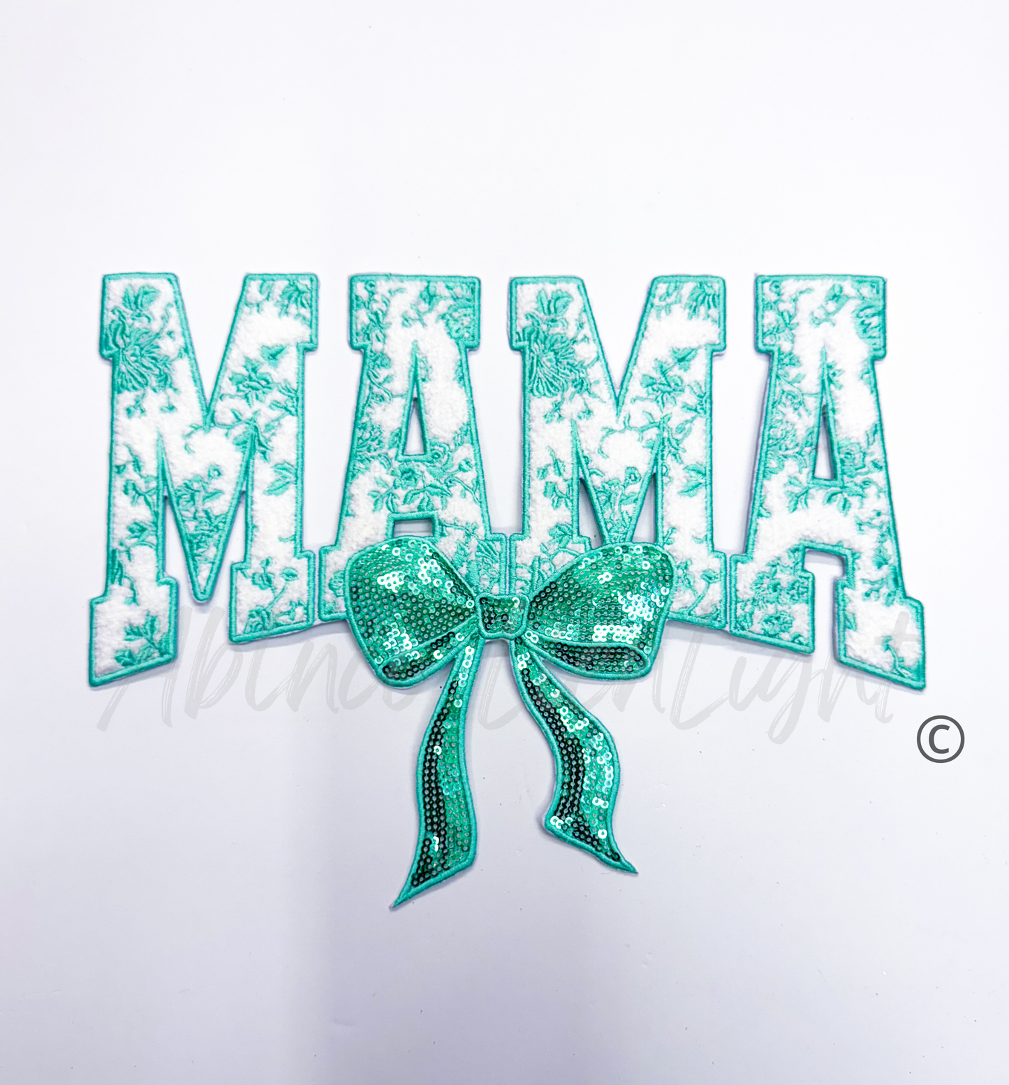 Turquoise Mint Floral Grand Millennial Mama Bow Sequins Chenille Patch