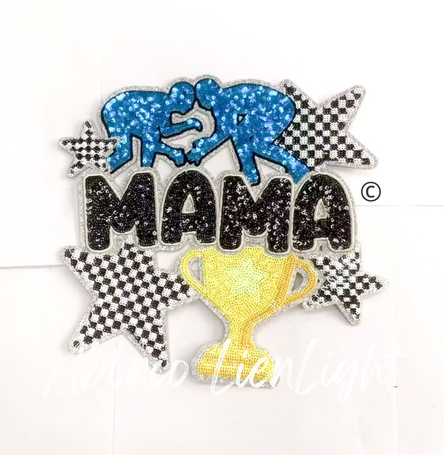 Boy Wrestling Mama Checkered Star Sequins Patch - Large