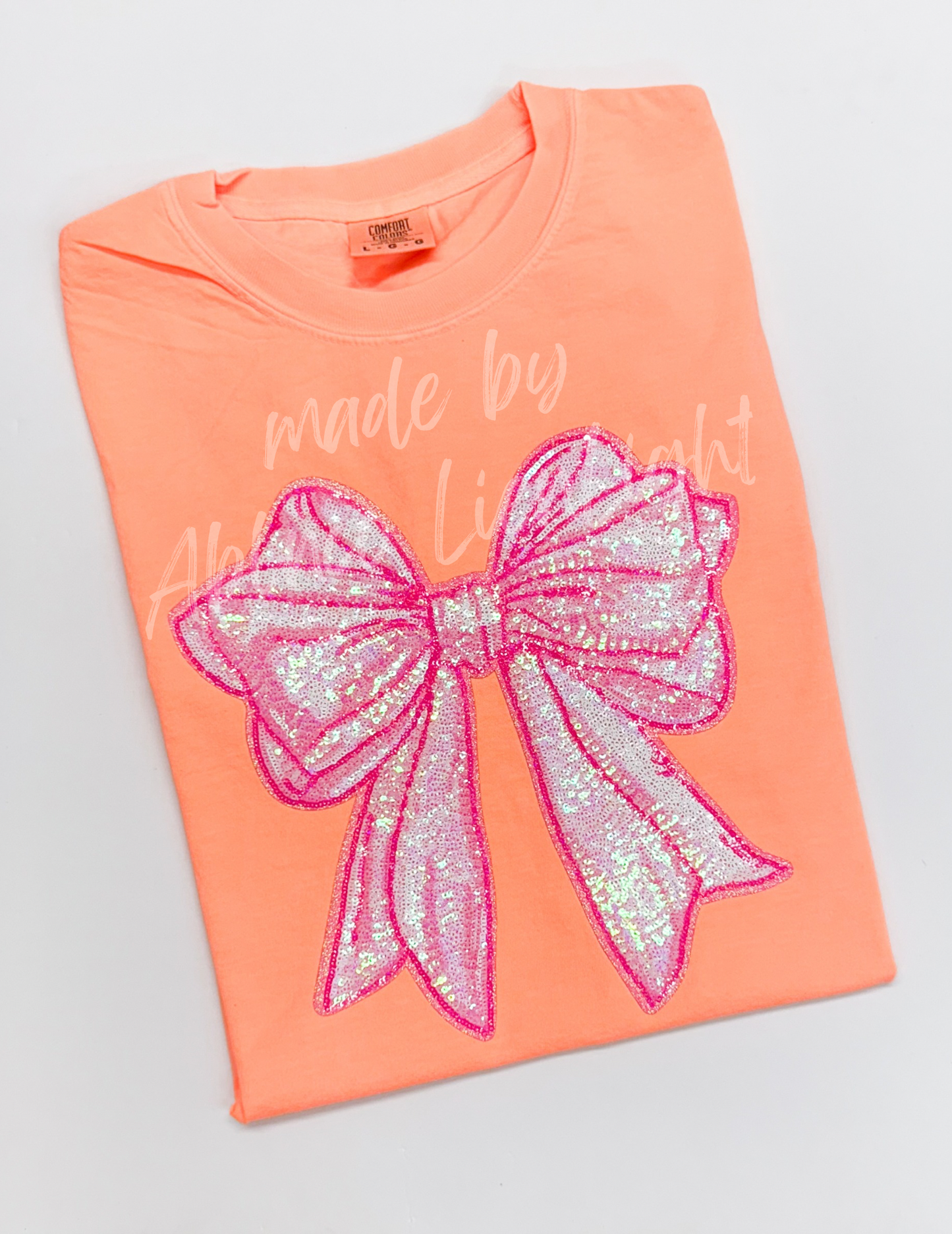 Big Pink Sequin Bow Comfort Color Tshirt