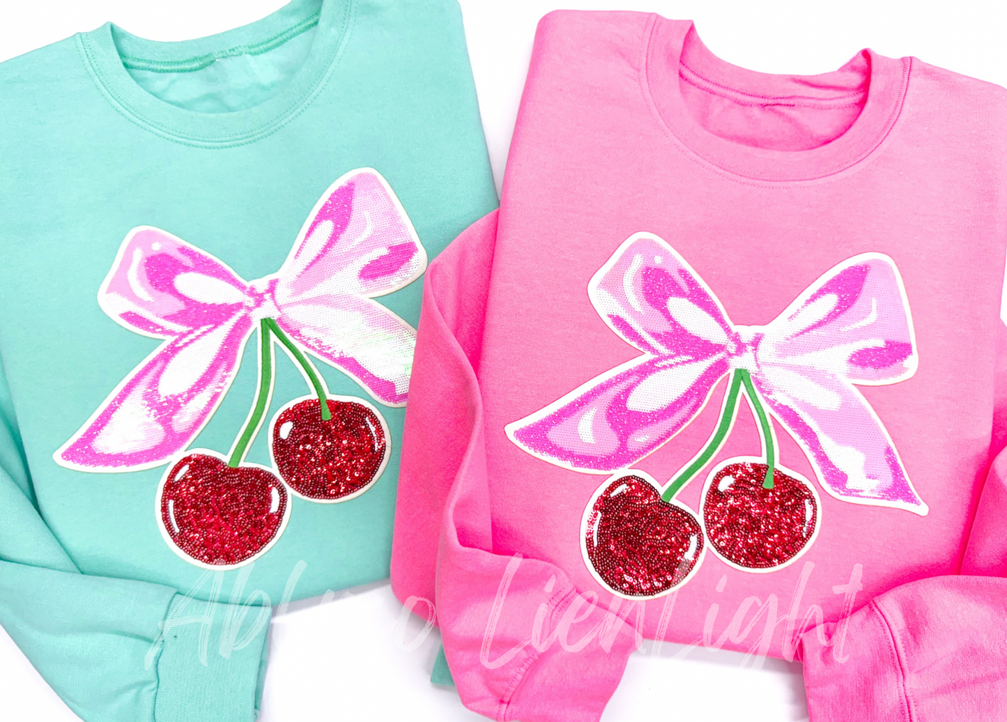 Sequins Cherry Bow Valentines Day Patch Sweatshirt