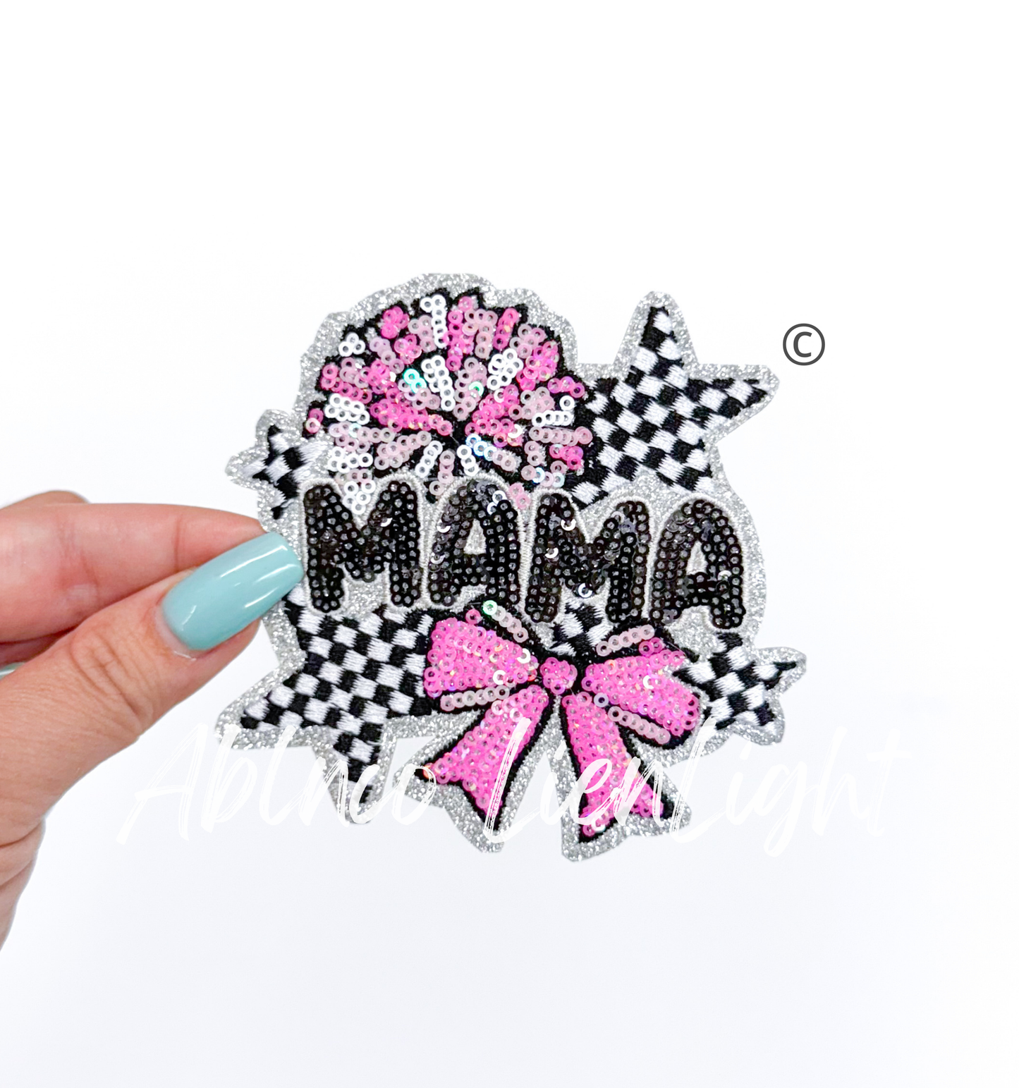 Small Cheer Mama Checkered Star Sequins Patch