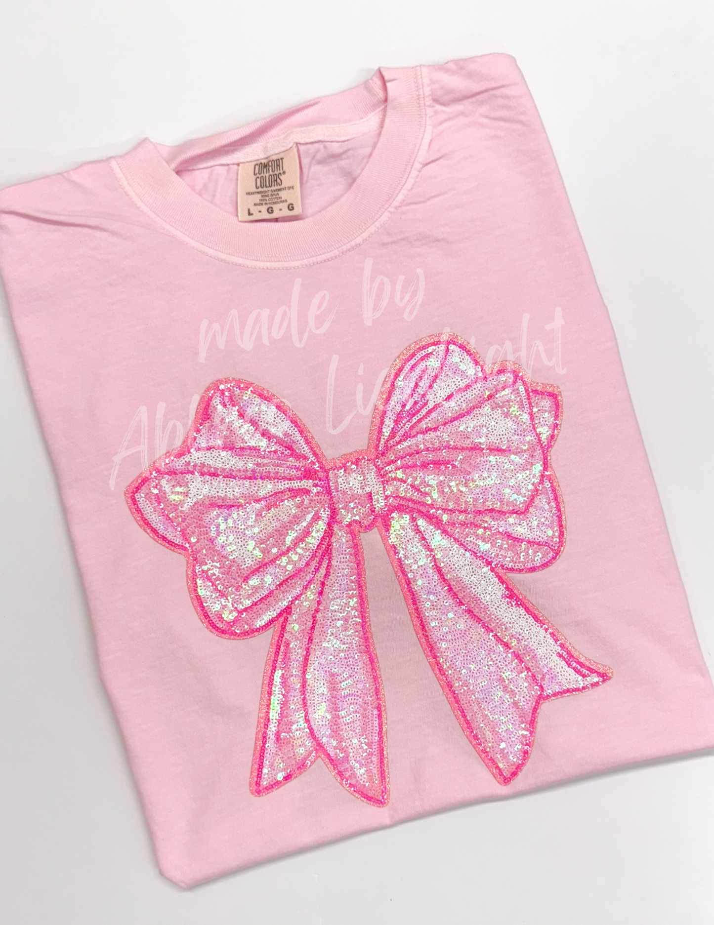 Big Pink Sequin Bow Comfort Color Tshirt