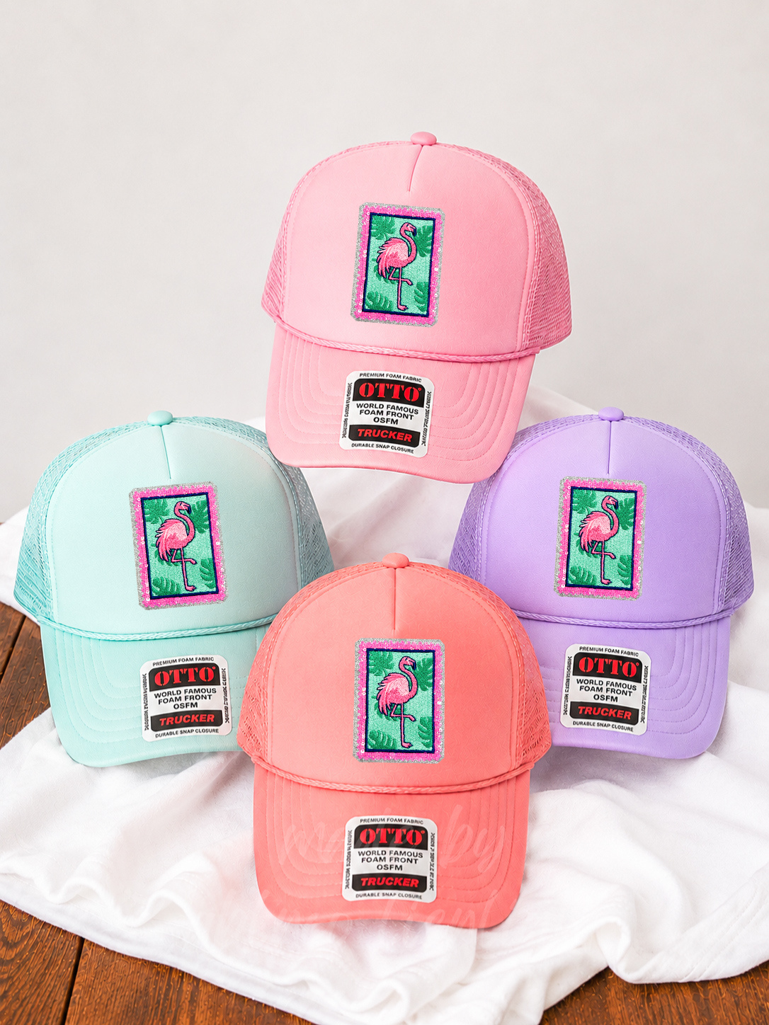 Sequin Pink Flamingo Summer Patch Otto Trucker Hat