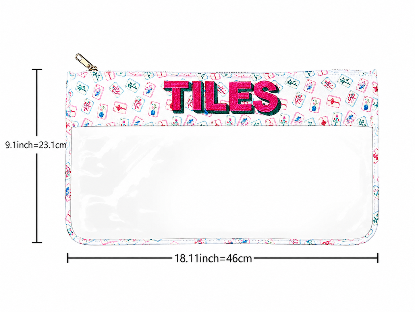Colorful Embroidered Mahjong Tiles Clear Zipper Pouch Bag