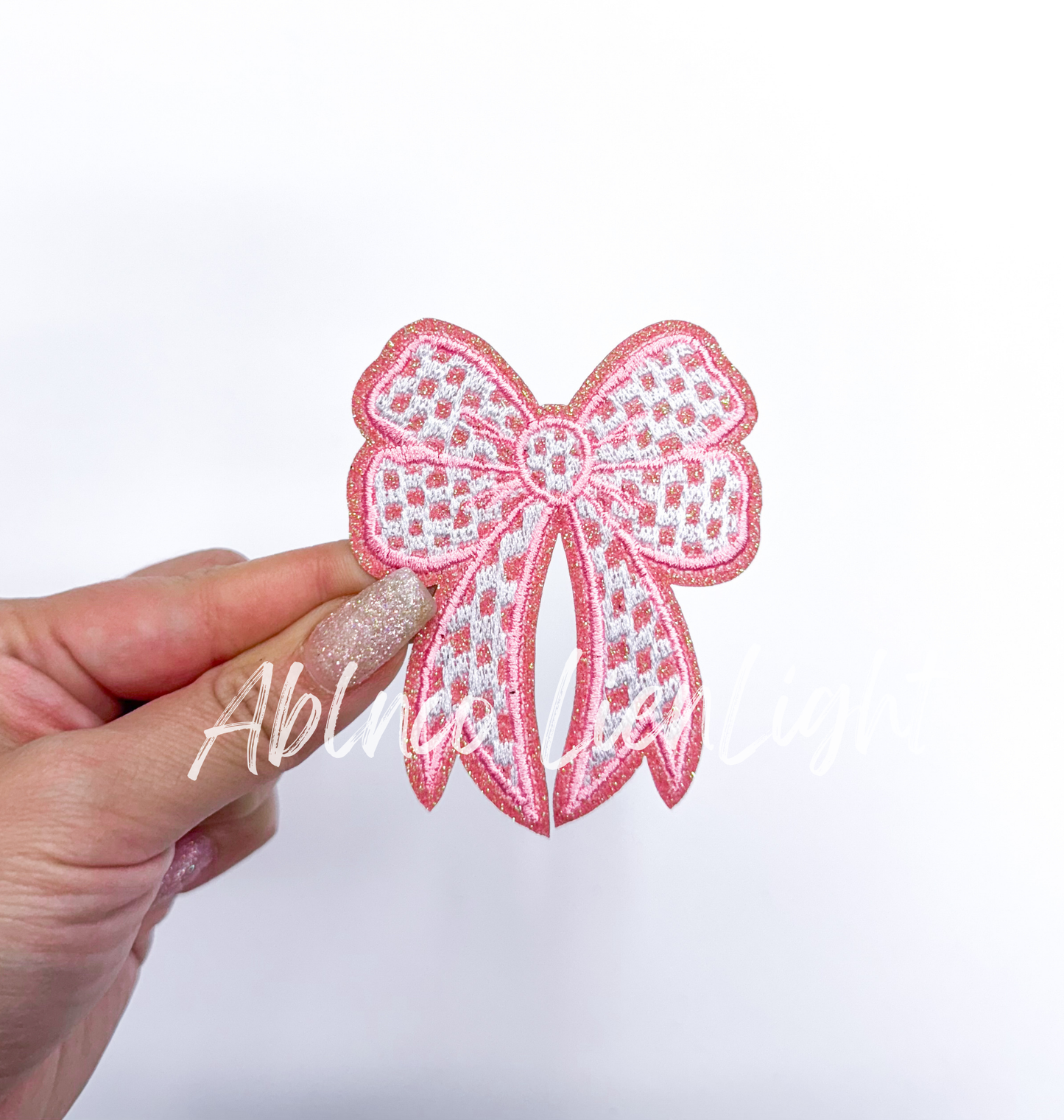Glitter Checkered Embroidery Bow Patch